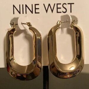 NINE WEST Mod/Contemporary Gold Dimensional Oval Shaped Hoop Earrings**NEW!